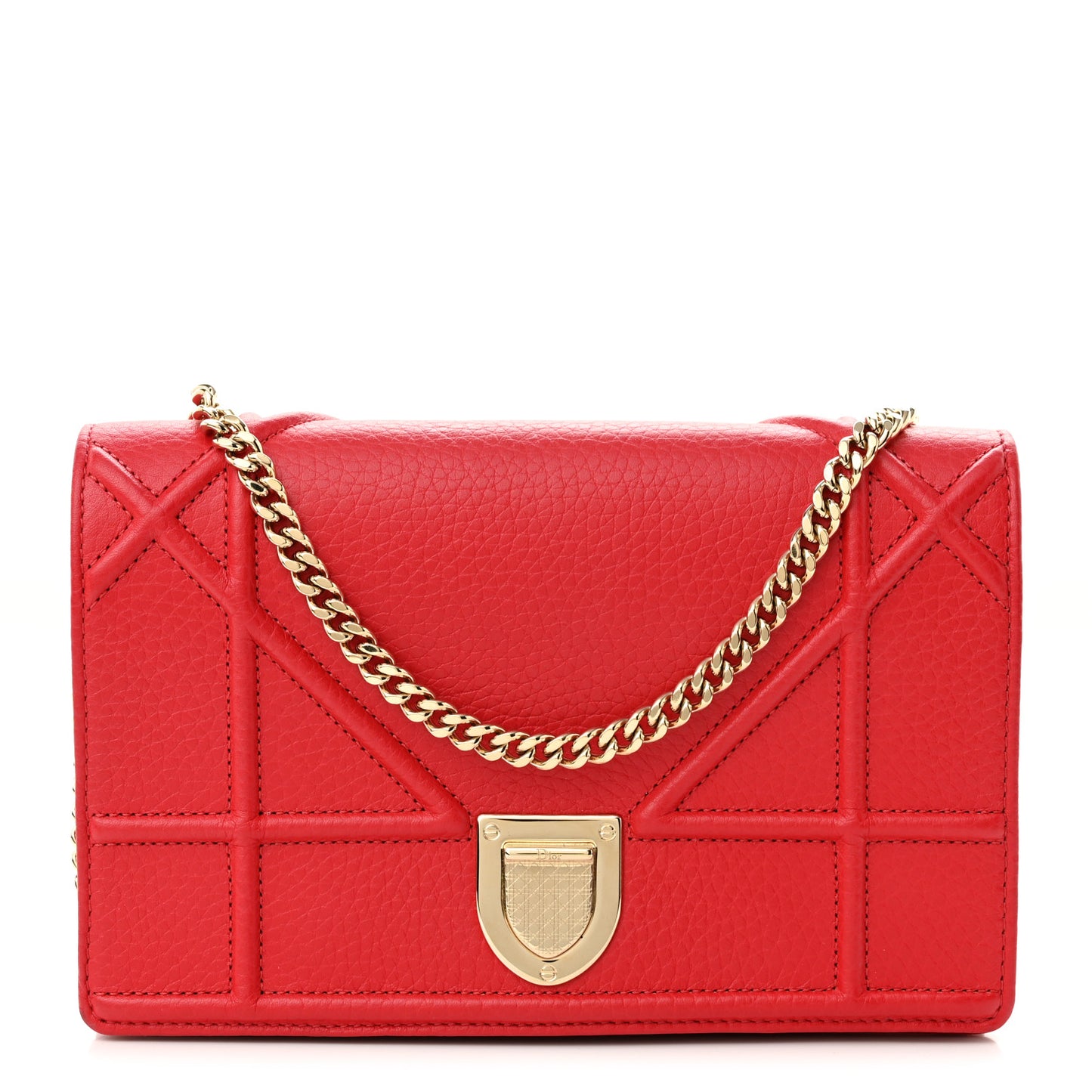 Grained Calfskin Diorama Wallet on Chain Pouch Rouge Vif