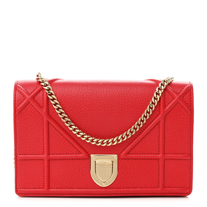 Christian Dior Grained Calfskin Diorama Wallet on Chain Pouch Rouge Vif 1 of 9