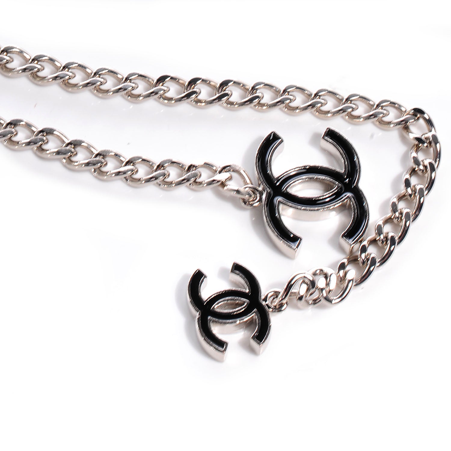 Chanel Enamel CC Chain Logo Belt Silver Black 4 of 5