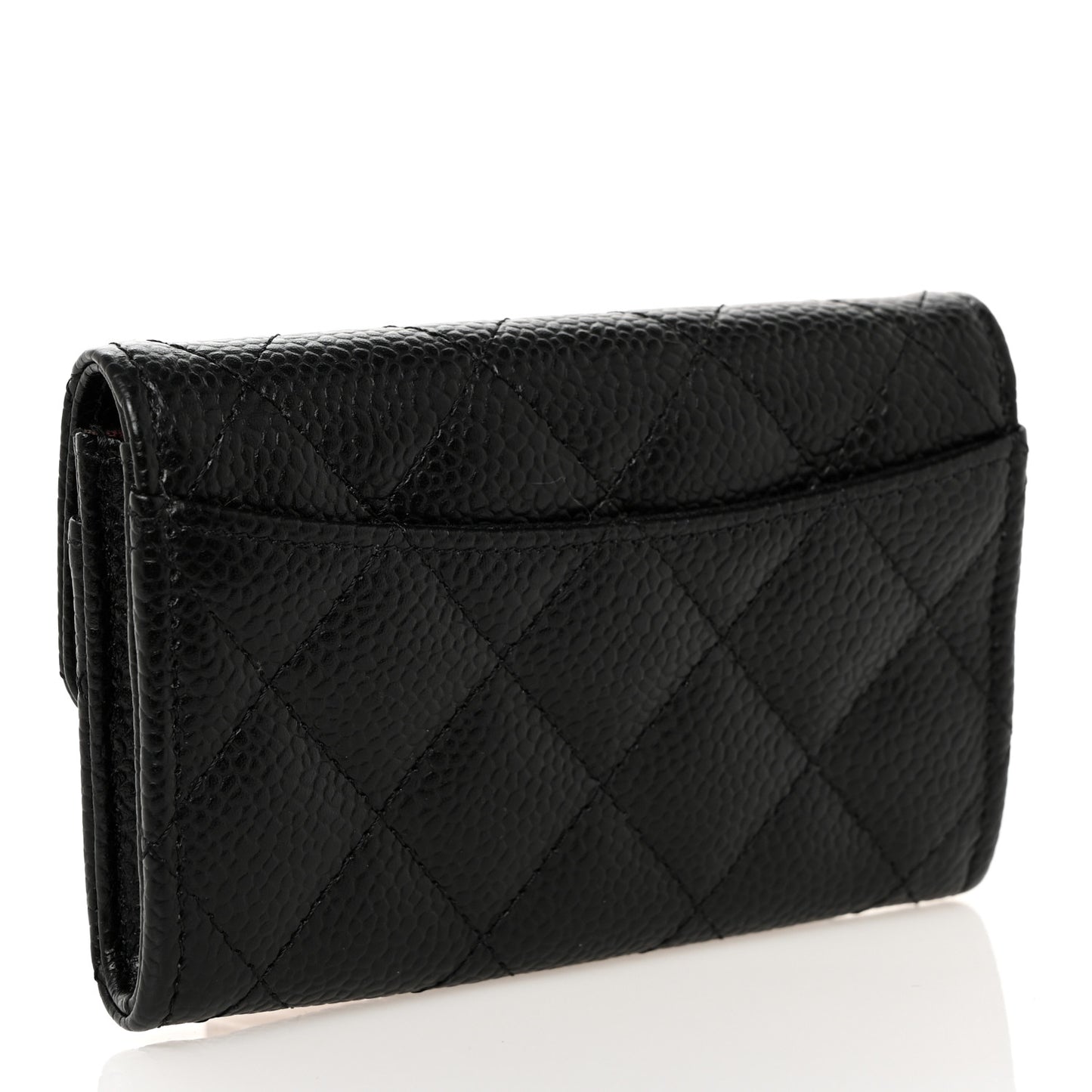 Caviar Quilted Flap Card Holder Wallet Black