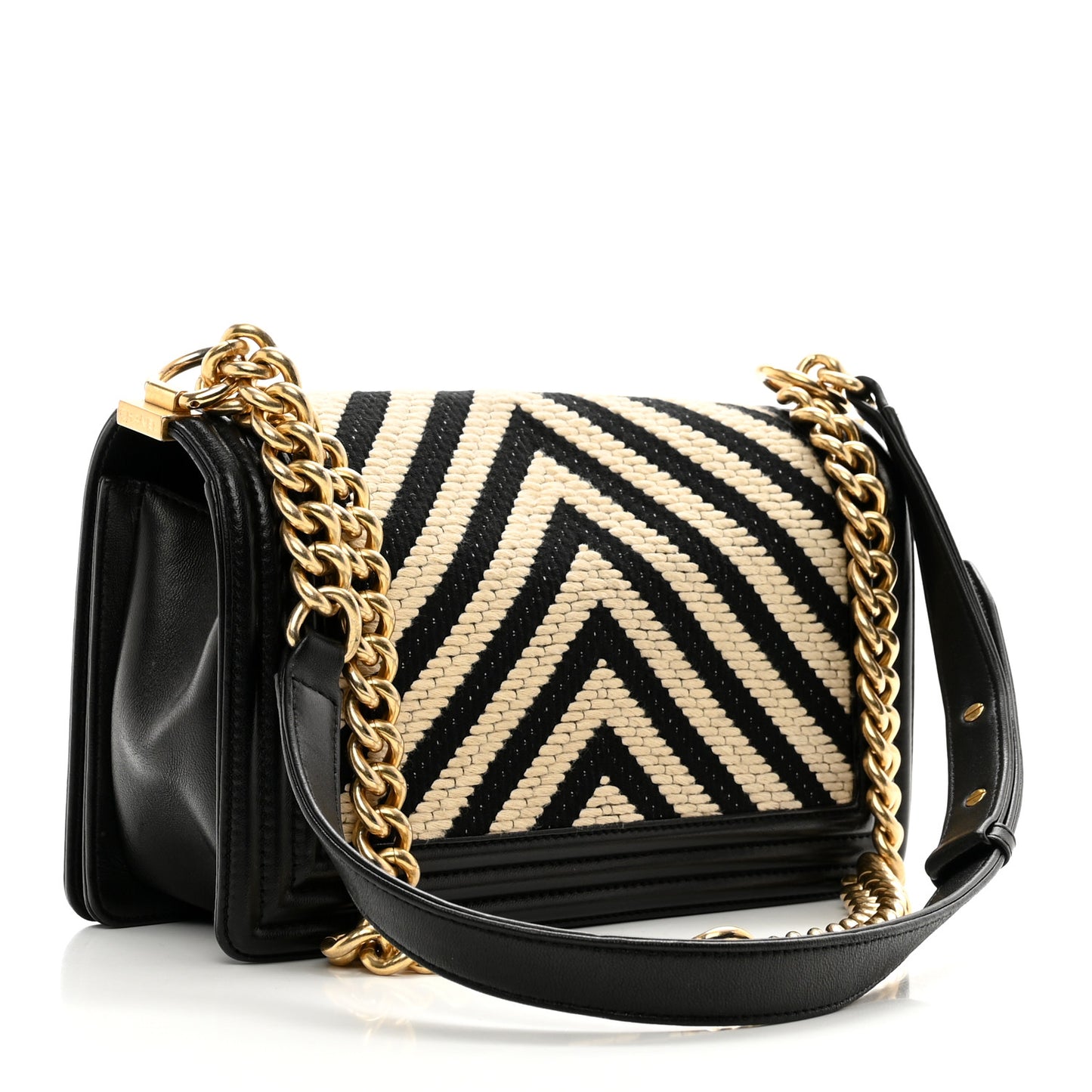 Fabric Chevron Braided Medium Boy Flap Black White