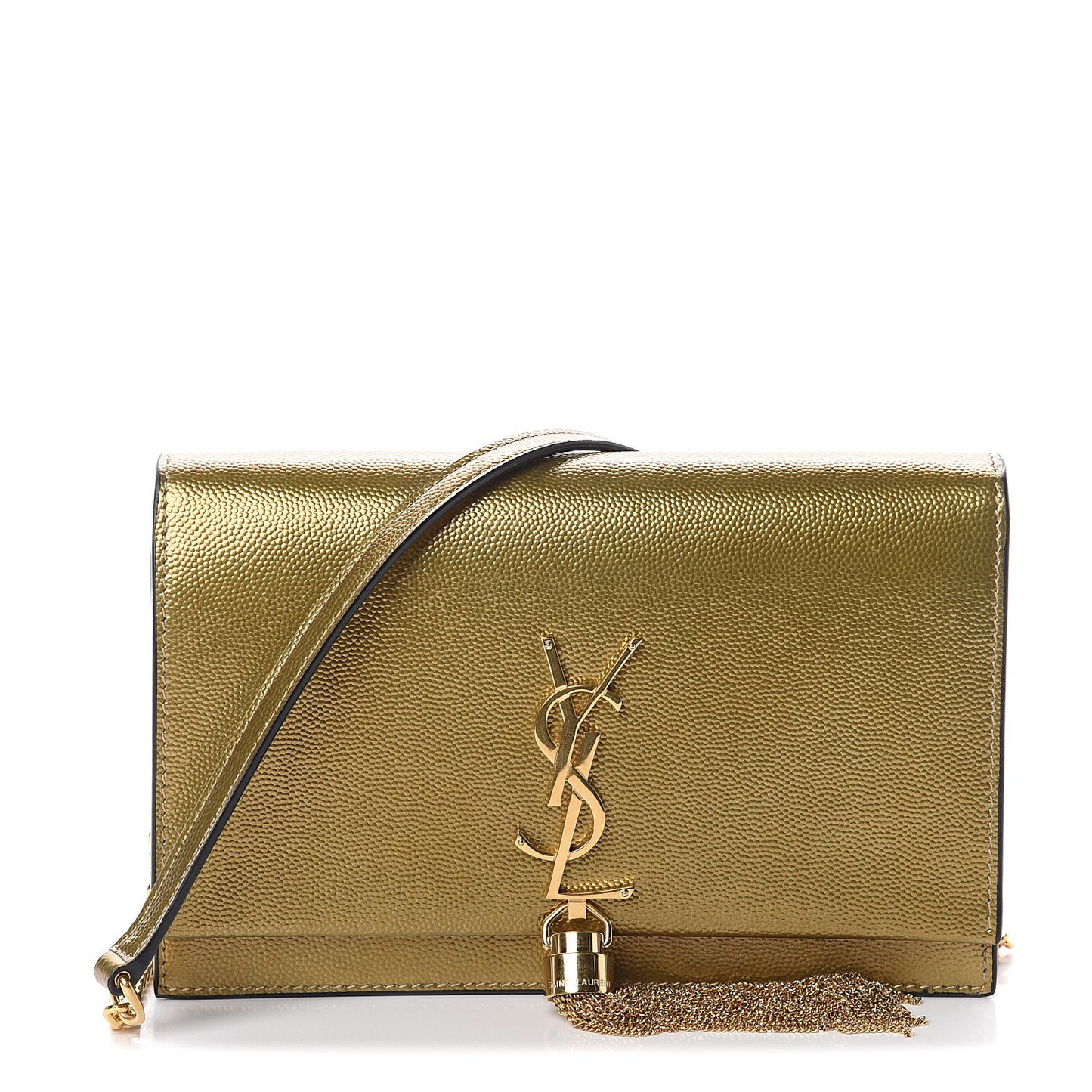 Metallic Grain De Poudre Kate Monogram Tassel Chain Wallet Gold