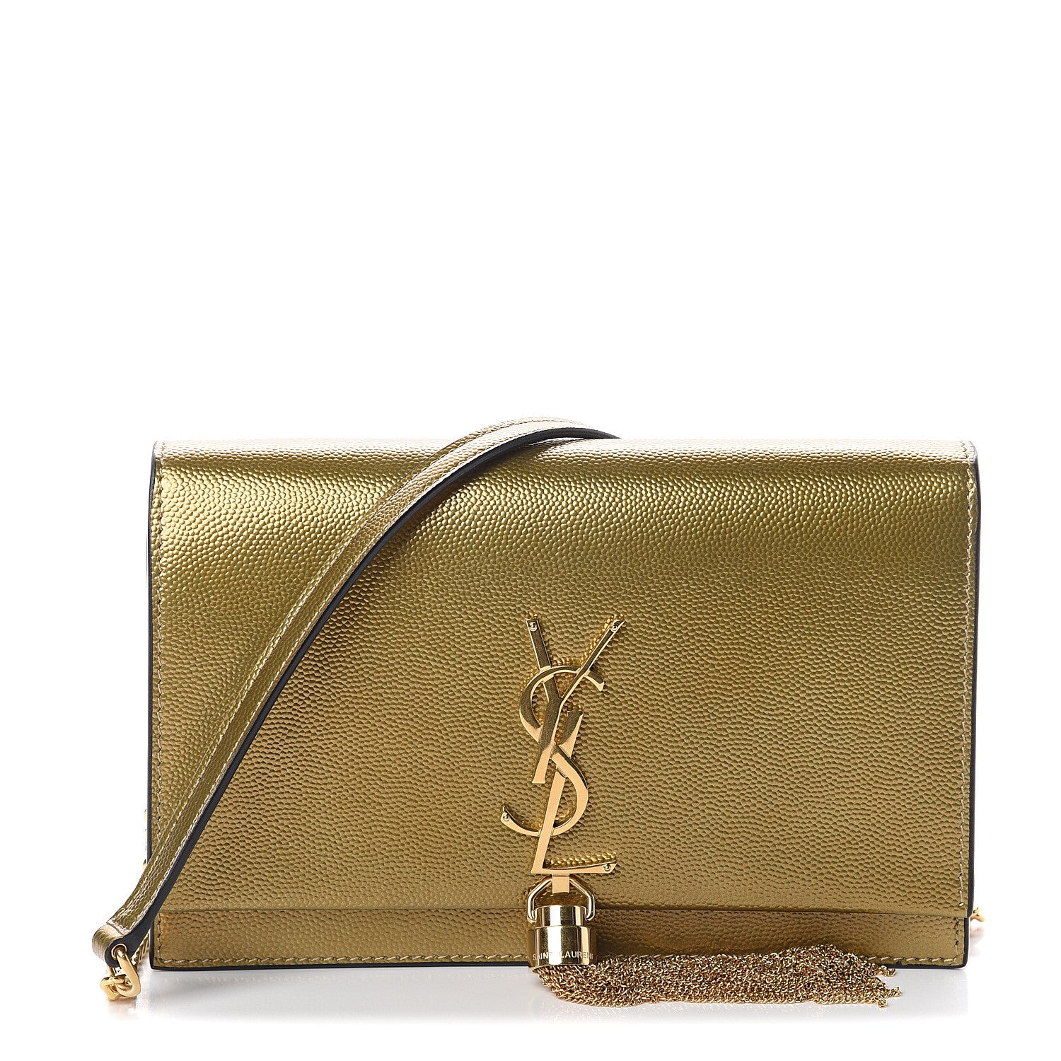 Saint Laurent Metallic Grain De Poudre Kate Monogram Tassel Chain Wallet Gold 1 of 6