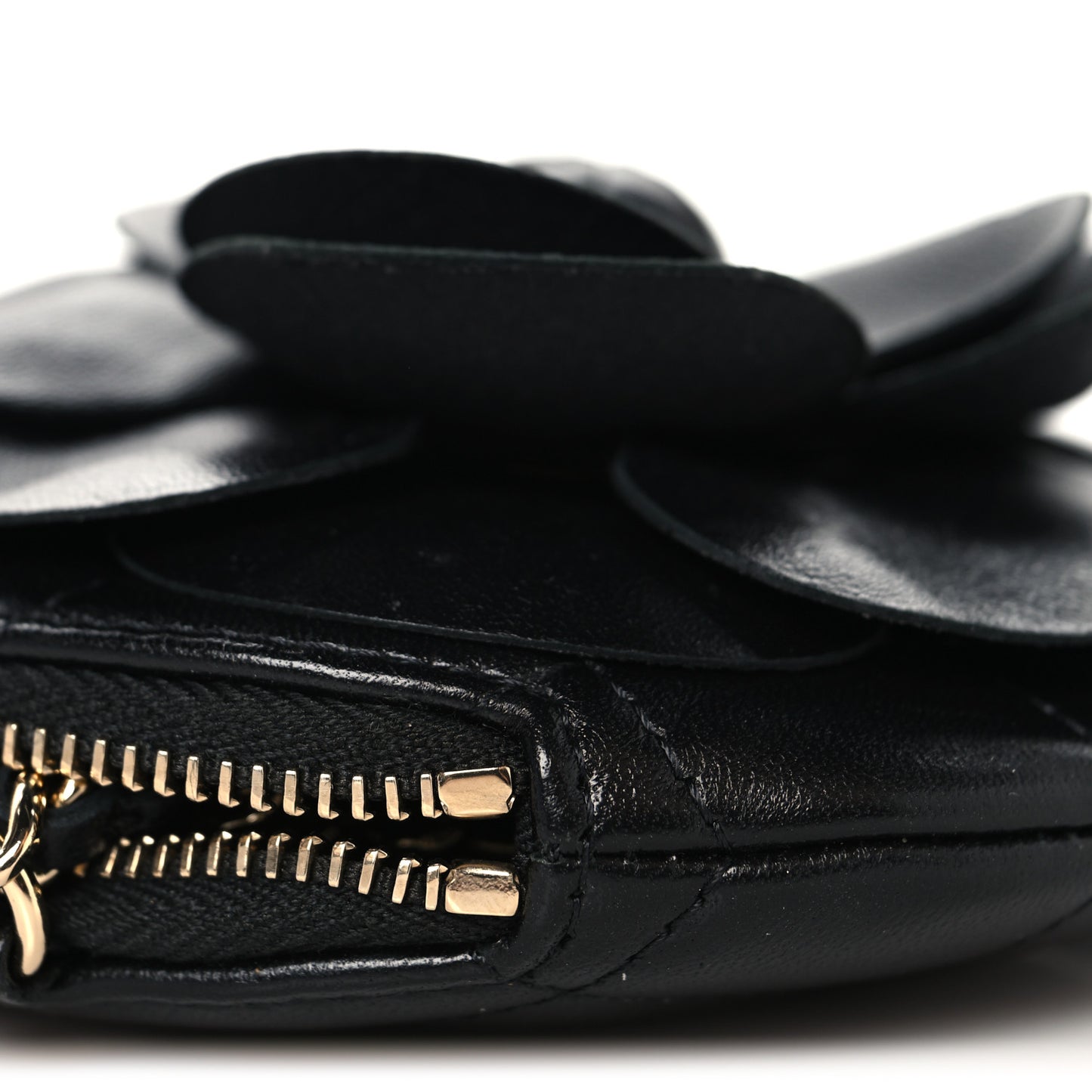 Lambskin Mini Camellia Bouquet Clutch With Chain Black