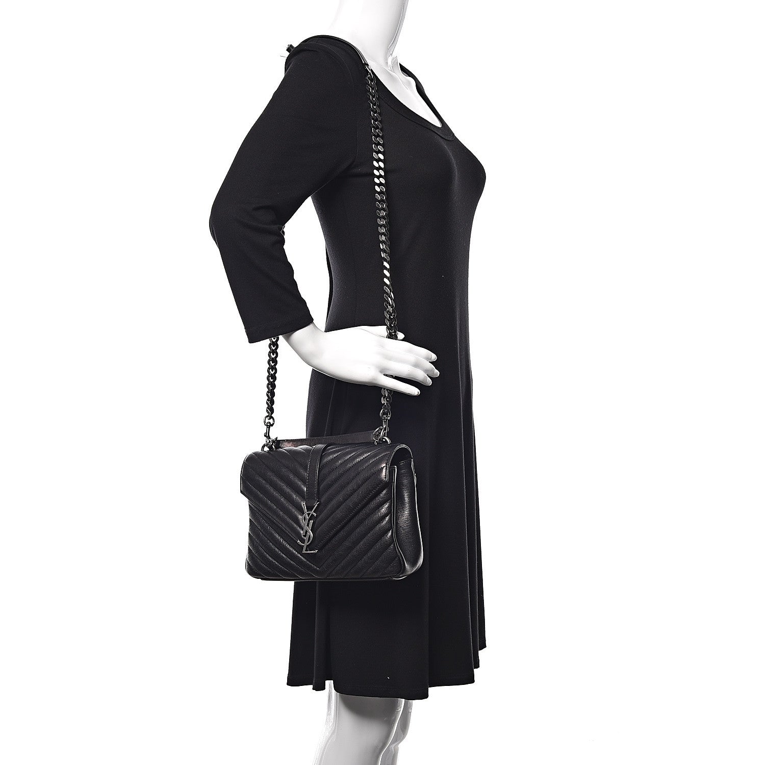 Saint Laurent Sheepskin Matelasse Chevron Monogram Medium College Bag Black 2 of 12