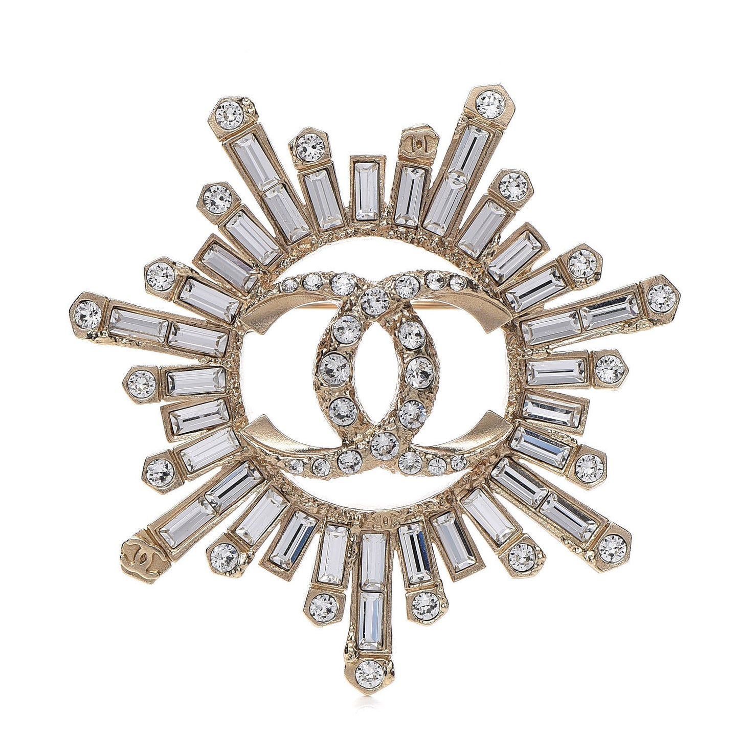 Crystal Baguette CC Brooch Light Gold