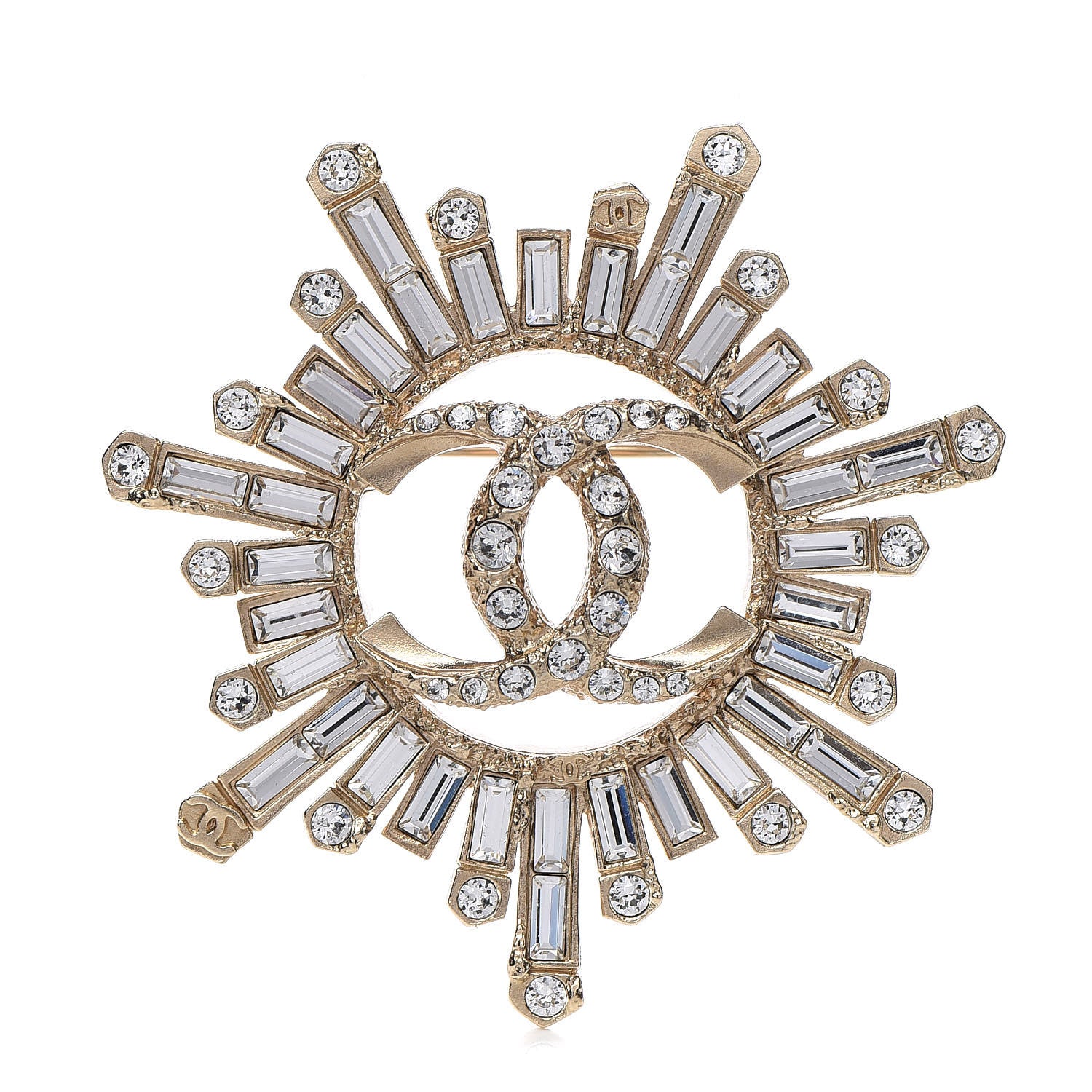 Chanel Crystal Baguette CC Brooch Light Gold 1 of 5