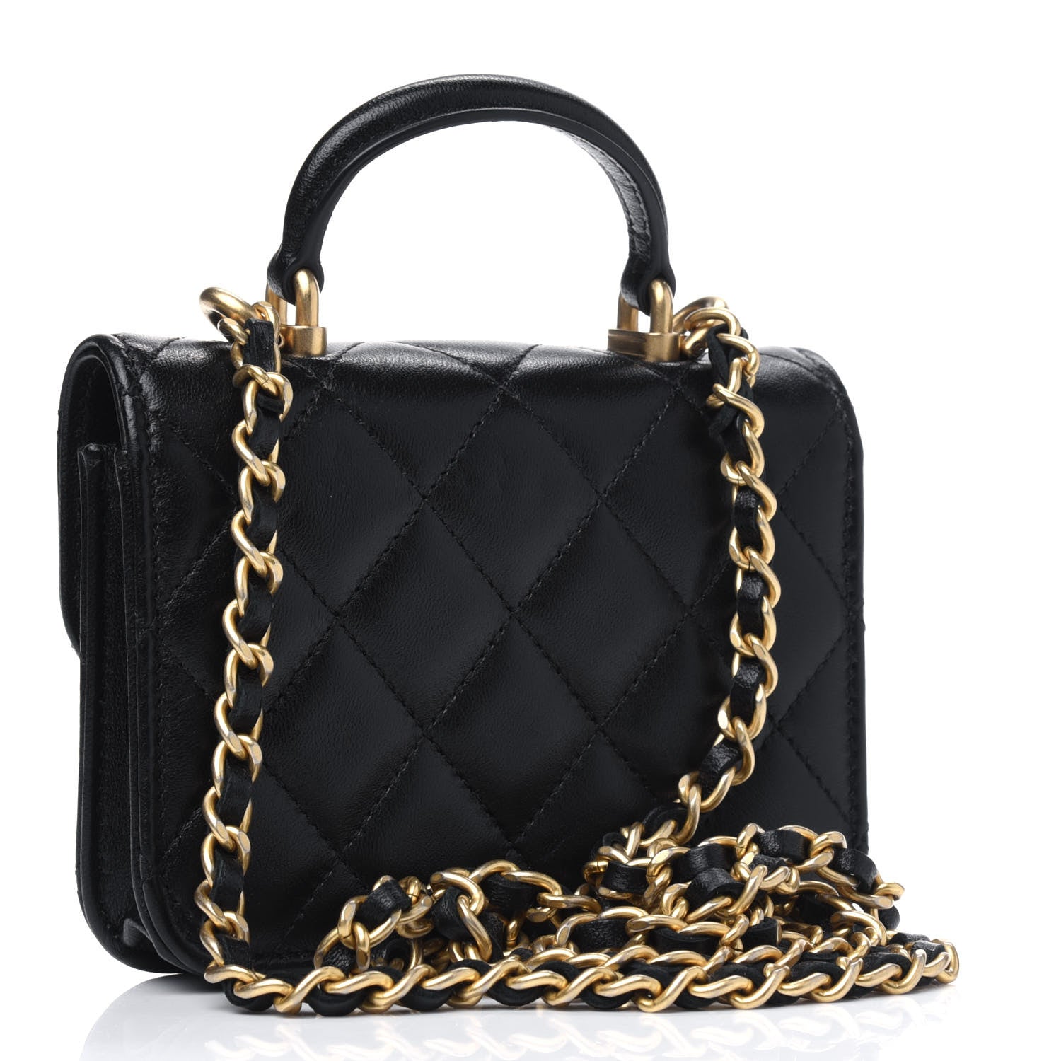 Chanel Lambskin Quilted Top Handle Flap Coin Purse With Chain Black 2 of 5