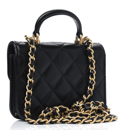 Chanel Lambskin Quilted Top Handle Flap Coin Purse With Chain Black 2 of 5