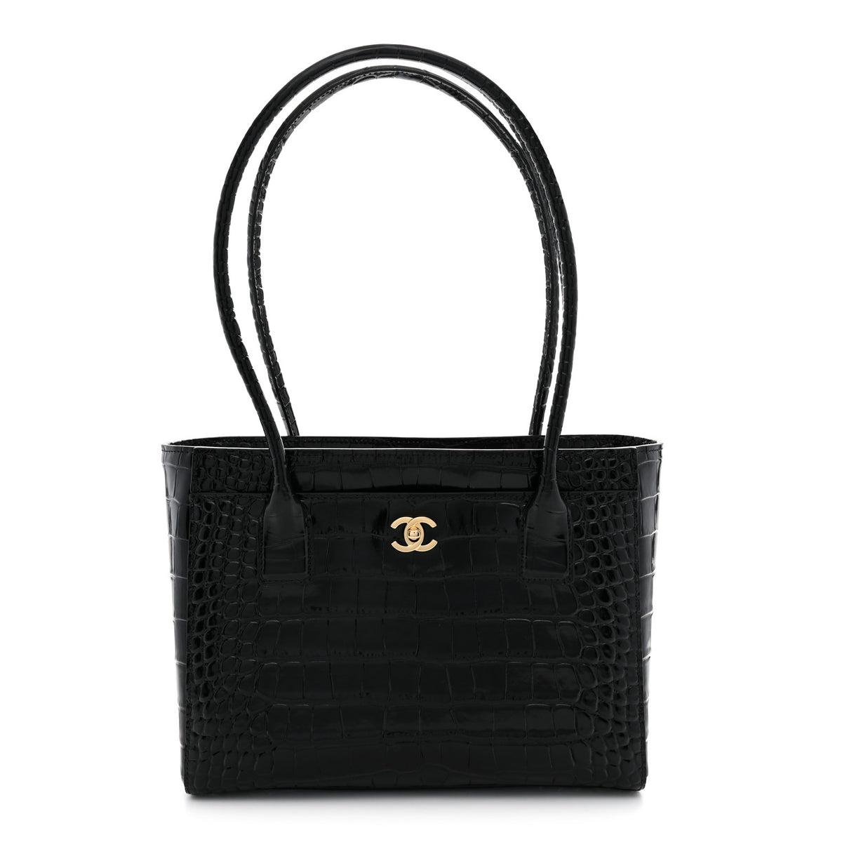 Calfskin Crocodile Embossed Small Archetype Black