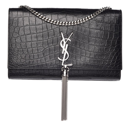 Saint Laurent Calfskin Crocodile Embossed Medium Classic Monogram Kate Tassel Satchel Black 1 of 8