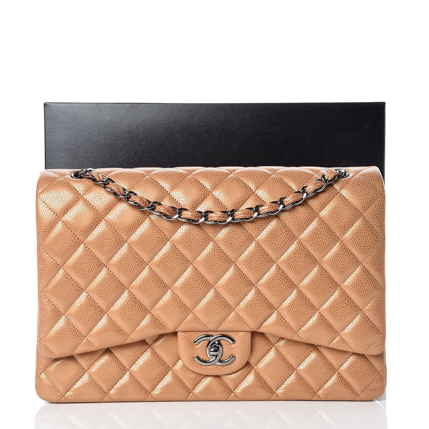 Metallic Soft Caviar Quilted Maxi Double Flap Copper