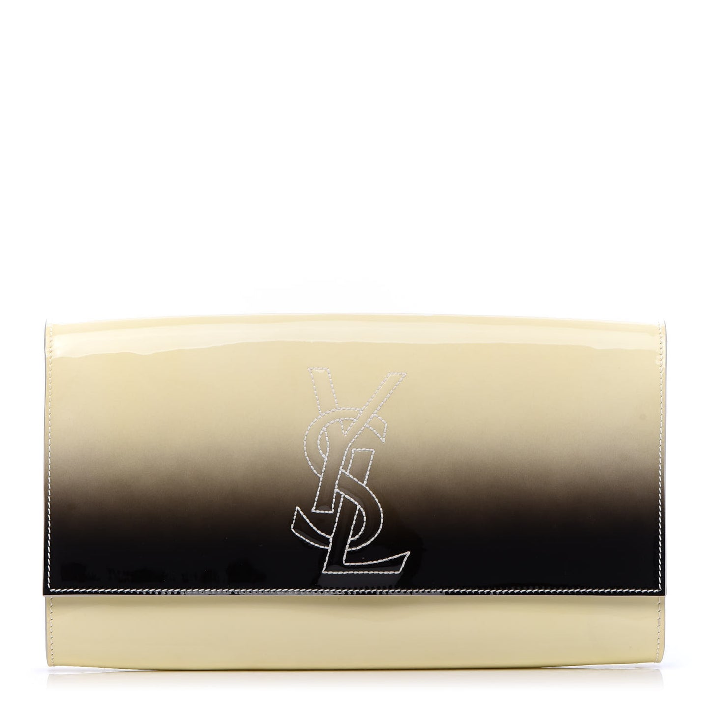 Patent Calfskin Ombre Monogram Large Belle De Jour Clutch Ivory Black