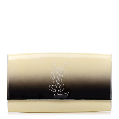 Saint Laurent Patent Calfskin Ombre Monogram Large Belle De Jour Clutch Ivory Black 1 of 10