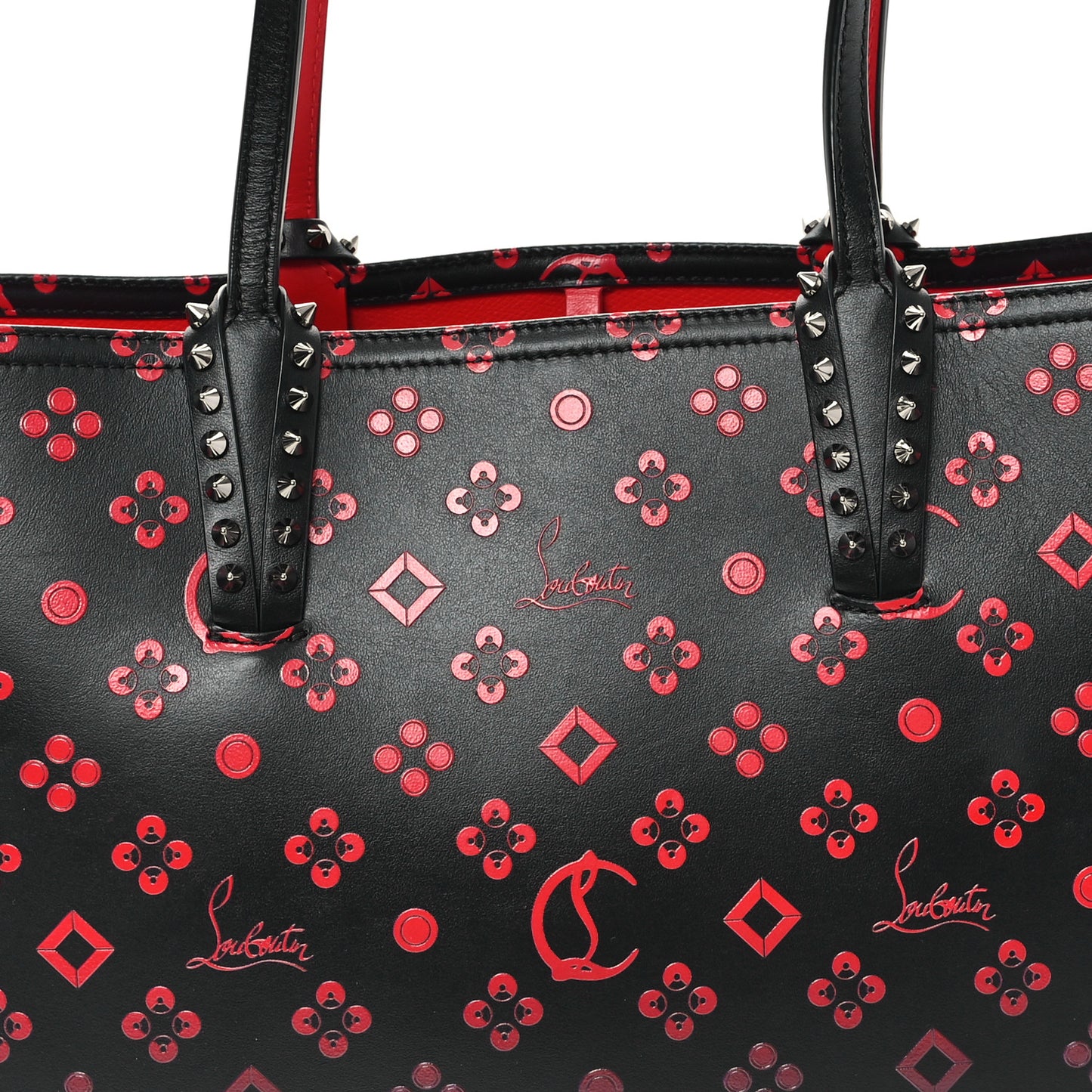 Perforated Calfskin Degrade Loubinthesky East West Cabata Tote Black Red