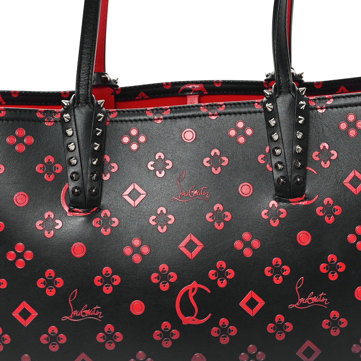 Christian Louboutin Perforated Calfskin Degrade Loubinthesky East West Cabata Tote Black Red 8 of 11