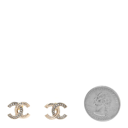 Chanel Textured Metal Crystal CC Earrings Gold 2 of 4