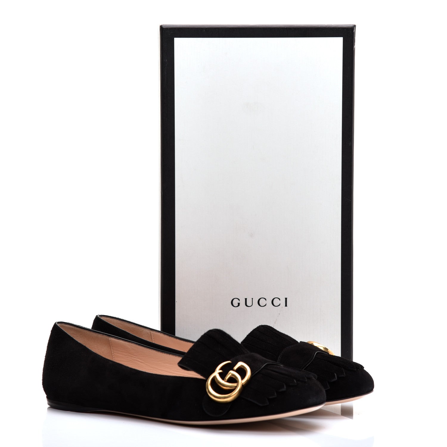 Gucci Kid Scamosciato GG Marmont Fringe Flats 38 Black 10 of 10