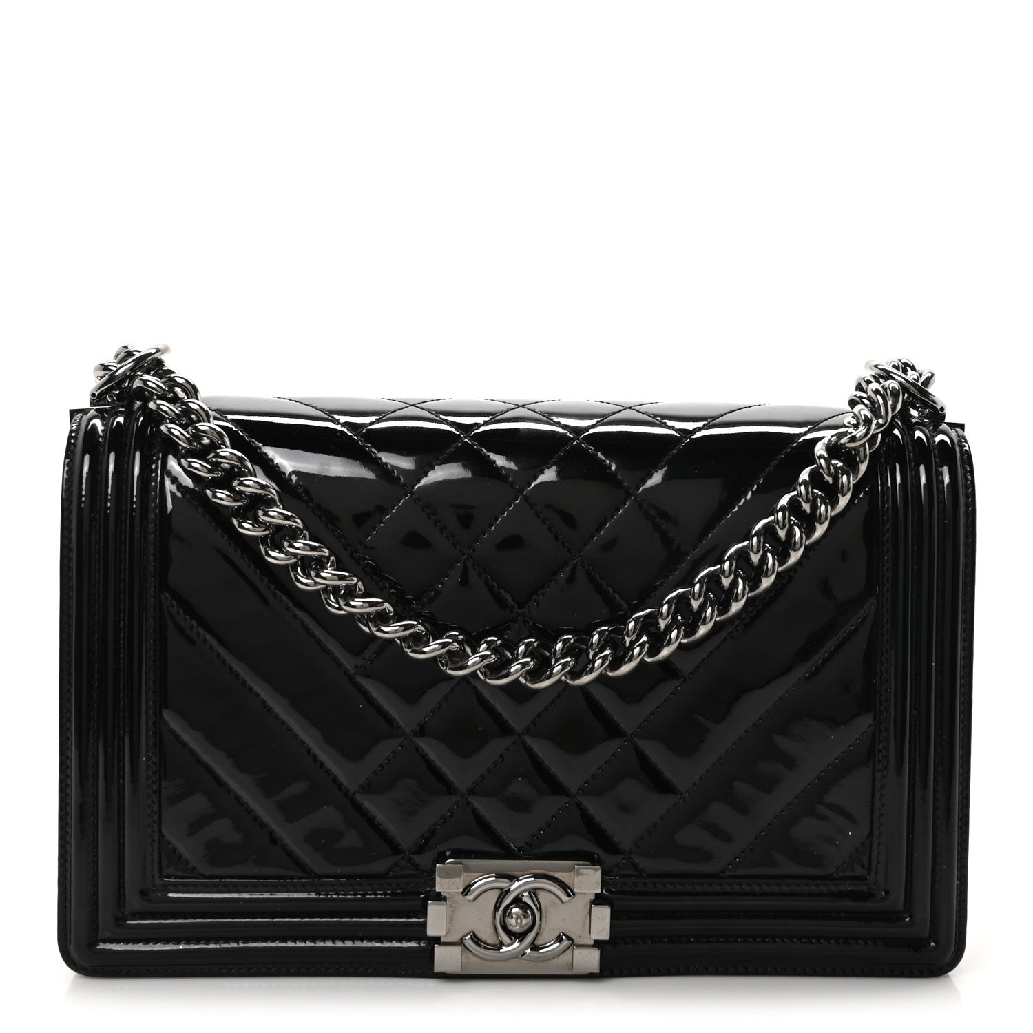 Chanel Patent Chevron Quilted New Medium Boy Flap Black 1 of 10