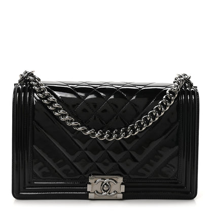 Chanel Patent Chevron Quilted New Medium Boy Flap Black 1 of 10
