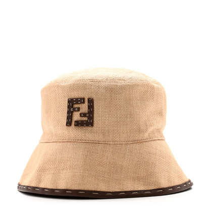 Fendi Cotton Woven Sheepskin FF Patch Bucket Hat S Naturale 1 of 9