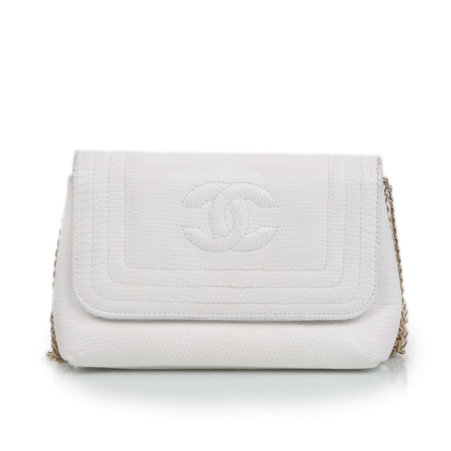 Chanel Lizard Embossed Leather Evening Bag White 1 of 9