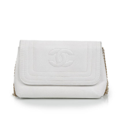 Chanel Lizard Embossed Leather Evening Bag White 1 of 9