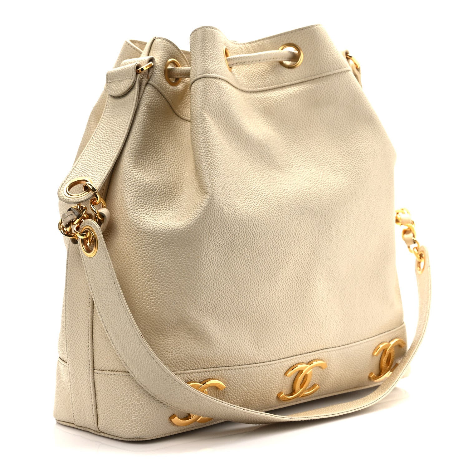 Chanel Caviar Drawstring Bucket Bag White 3 of 11