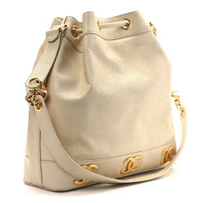 Chanel Caviar Drawstring Bucket Bag White 3 of 11