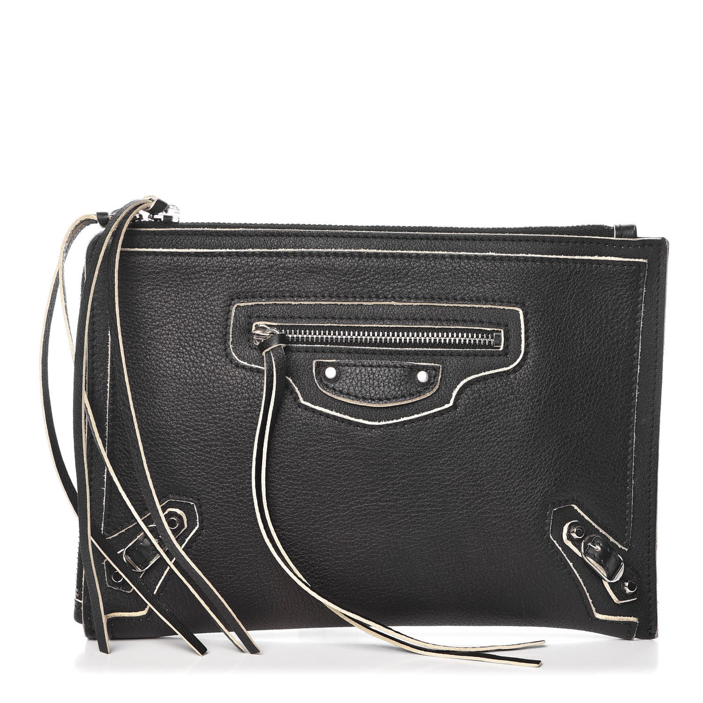 Supple Grained Calfskin Classic Silver Hardware Highlight Pouch Black