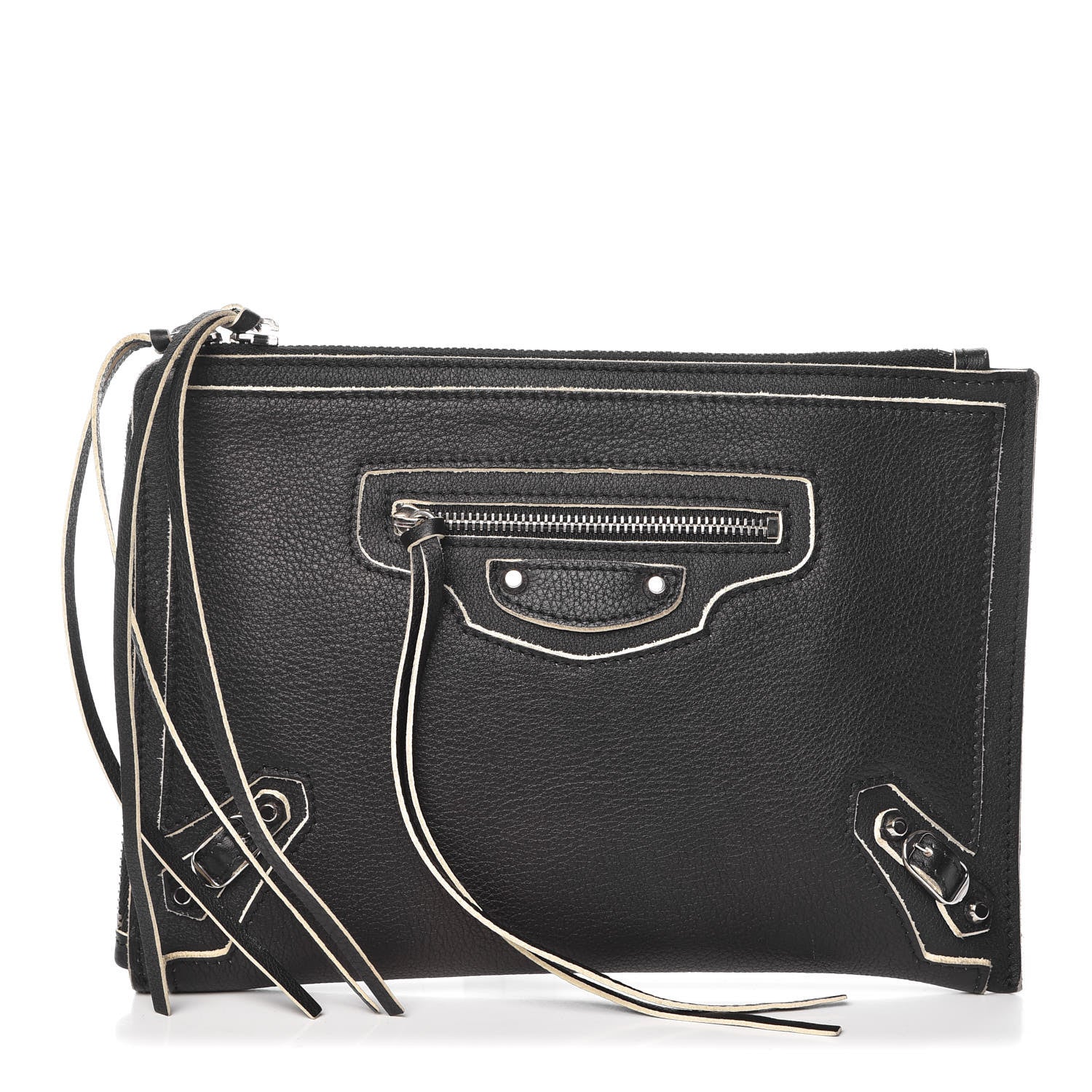 Balenciaga Supple Grained Calfskin Classic Silver Hardware Highlight Pouch Black 1 of 10
