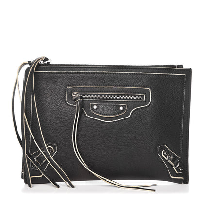 Balenciaga Supple Grained Calfskin Classic Silver Hardware Highlight Pouch Black 1 of 10