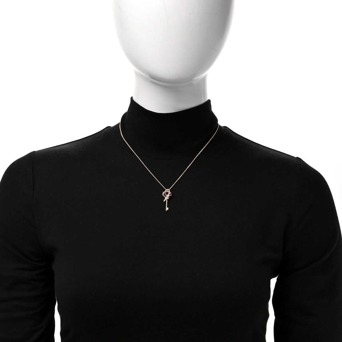 Tiffany 18K Rose Gold Diamond Mini Knot Key Pendant Necklace 2 of 6