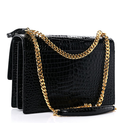 Saint Laurent Calfskin Crocodile Embossed Medium Monogram Sunset Black 3 of 9