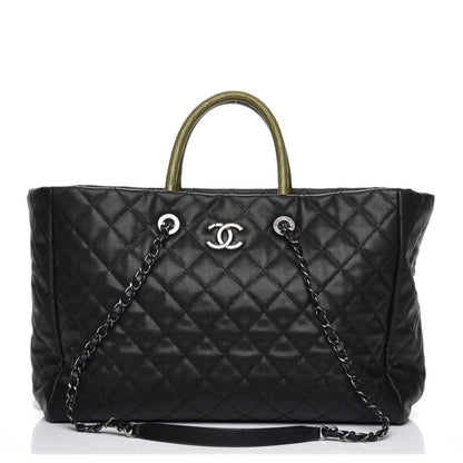 Chanel Caviar Lizard Quilted Large Coco Handle Shopping Tote Black 1 of 8