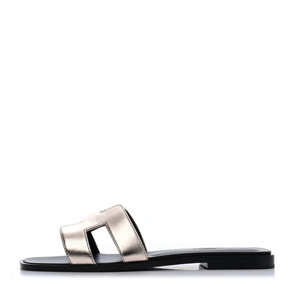 Hermes Metallic Calfskin Oran Sandals 37.5 Rose Dore 1 of 4