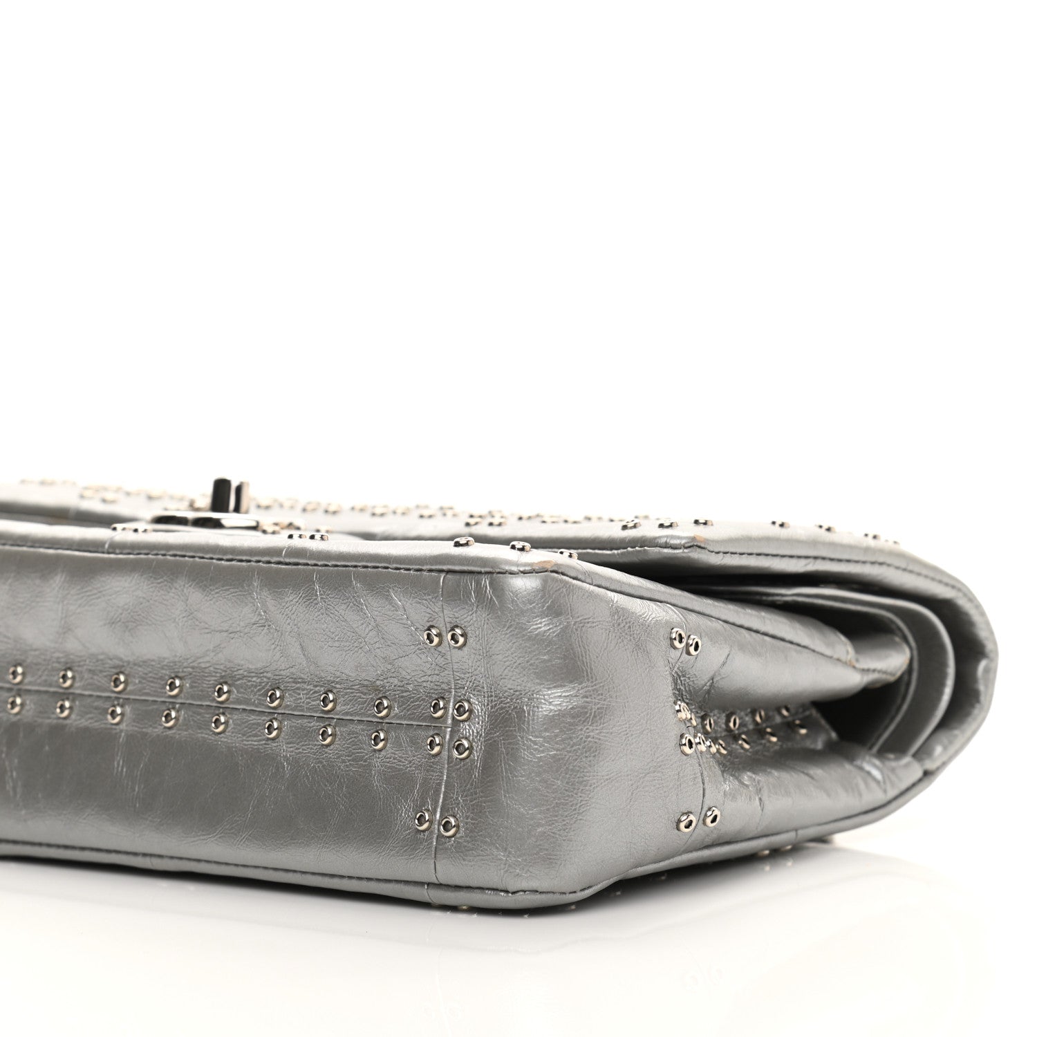 Chanel Glazed Calfskin Grommet Embellished Medium Airline Double Flap Silver 10 of 13