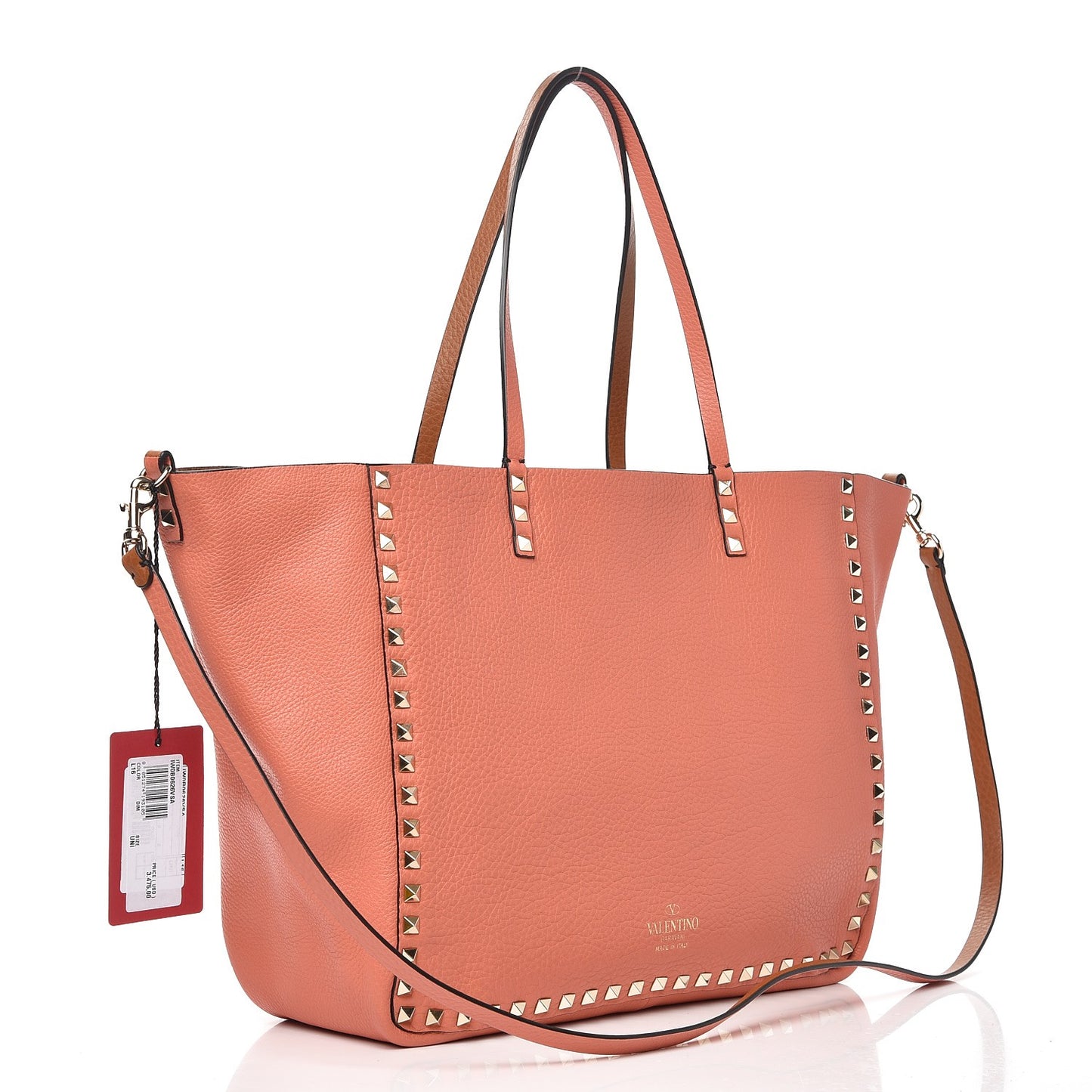 Pebbled Calfskin Medium Rockstud Reversible Tote Light Cuir Coral