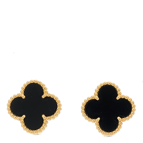 18k Yellow Gold Black Onyx Vintage Alhambra Earrings