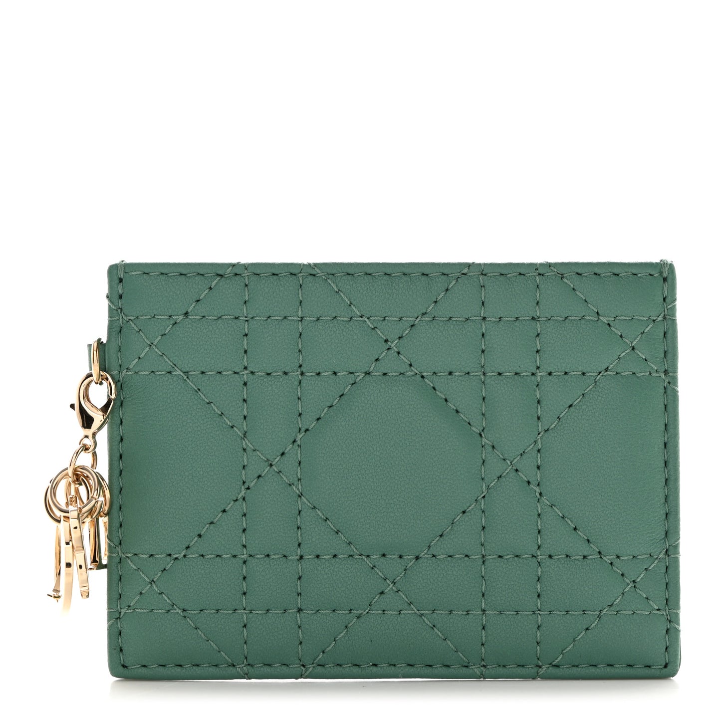 Lambskin Cannage Lady Dior Card Holder Cedar Green