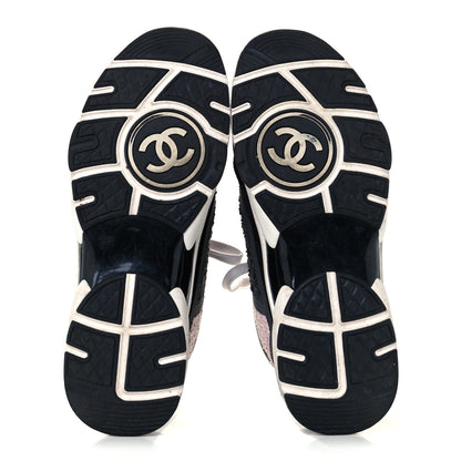 Chanel Tweed Suede Calfskin CC Sneakers 41 Gray Pink 7 of 9