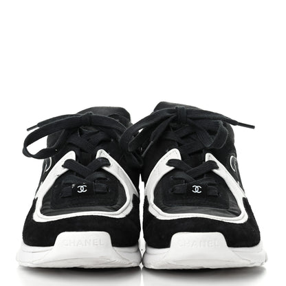 Chanel Nylon Calfskin Suede CC Womens Sneakers 38 Black White 2 of 8