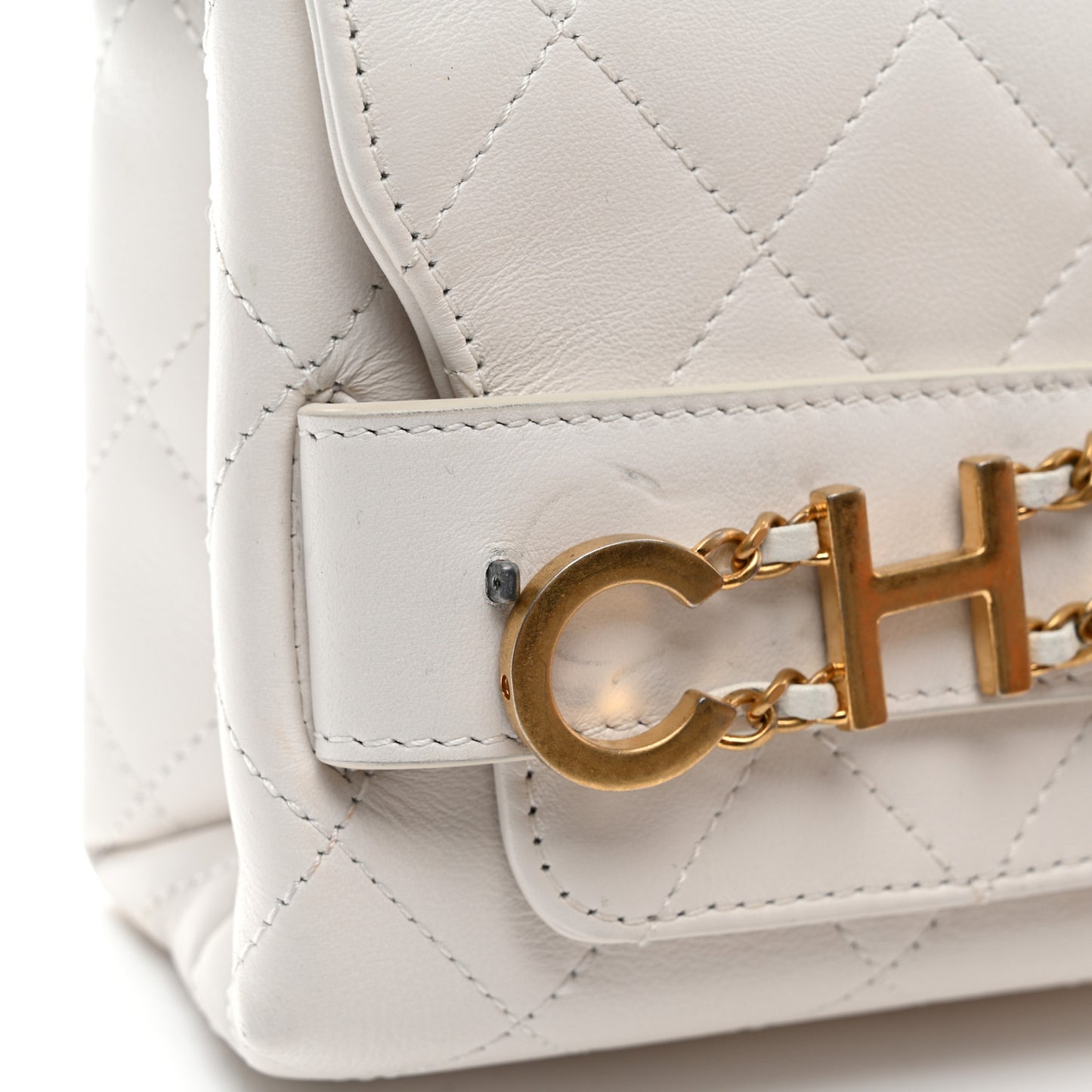 Calfskin Quilted Small Enchained Flap White