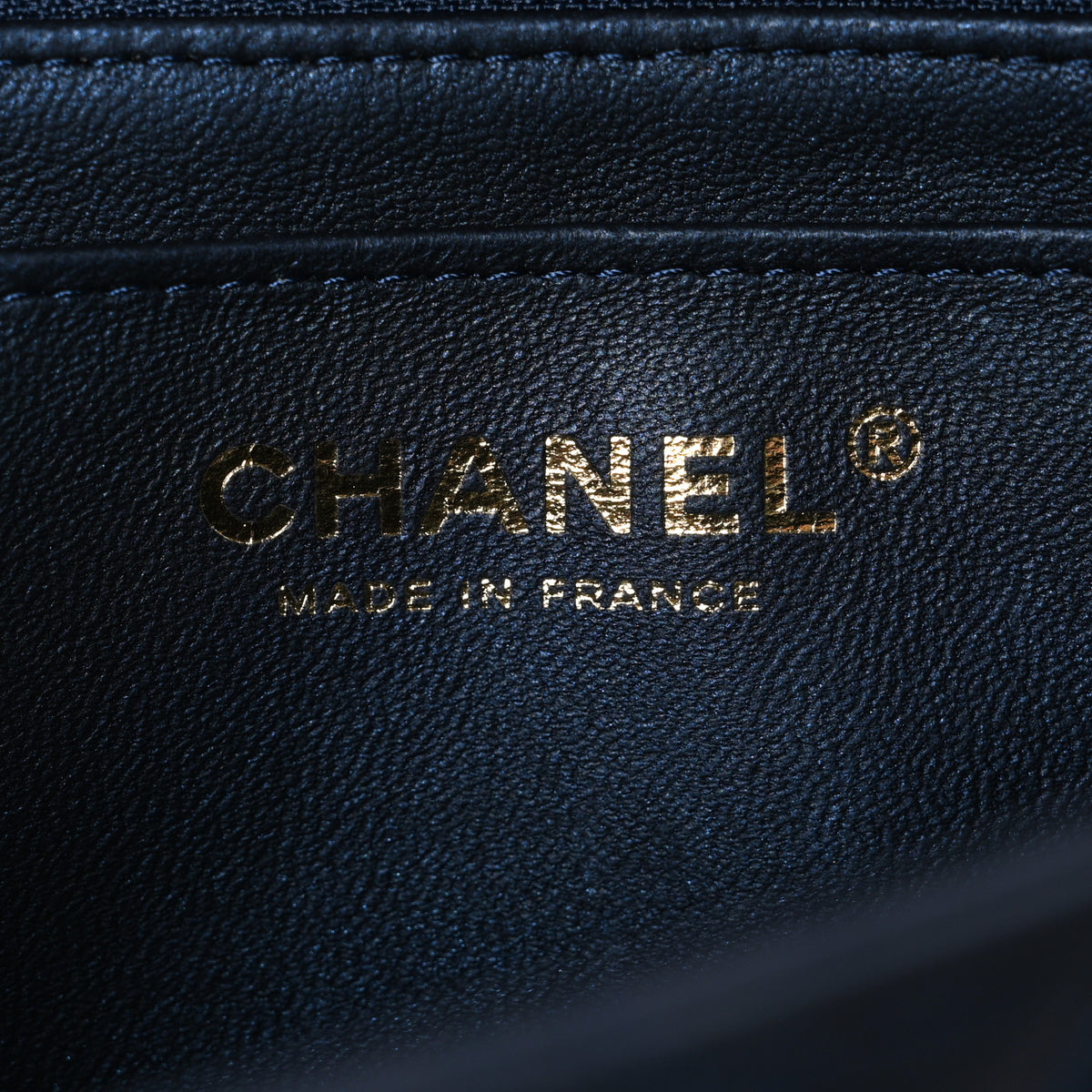 Iridescent Lambskin Quilted Mini Top Handle Rectangular Flap Dark Blue