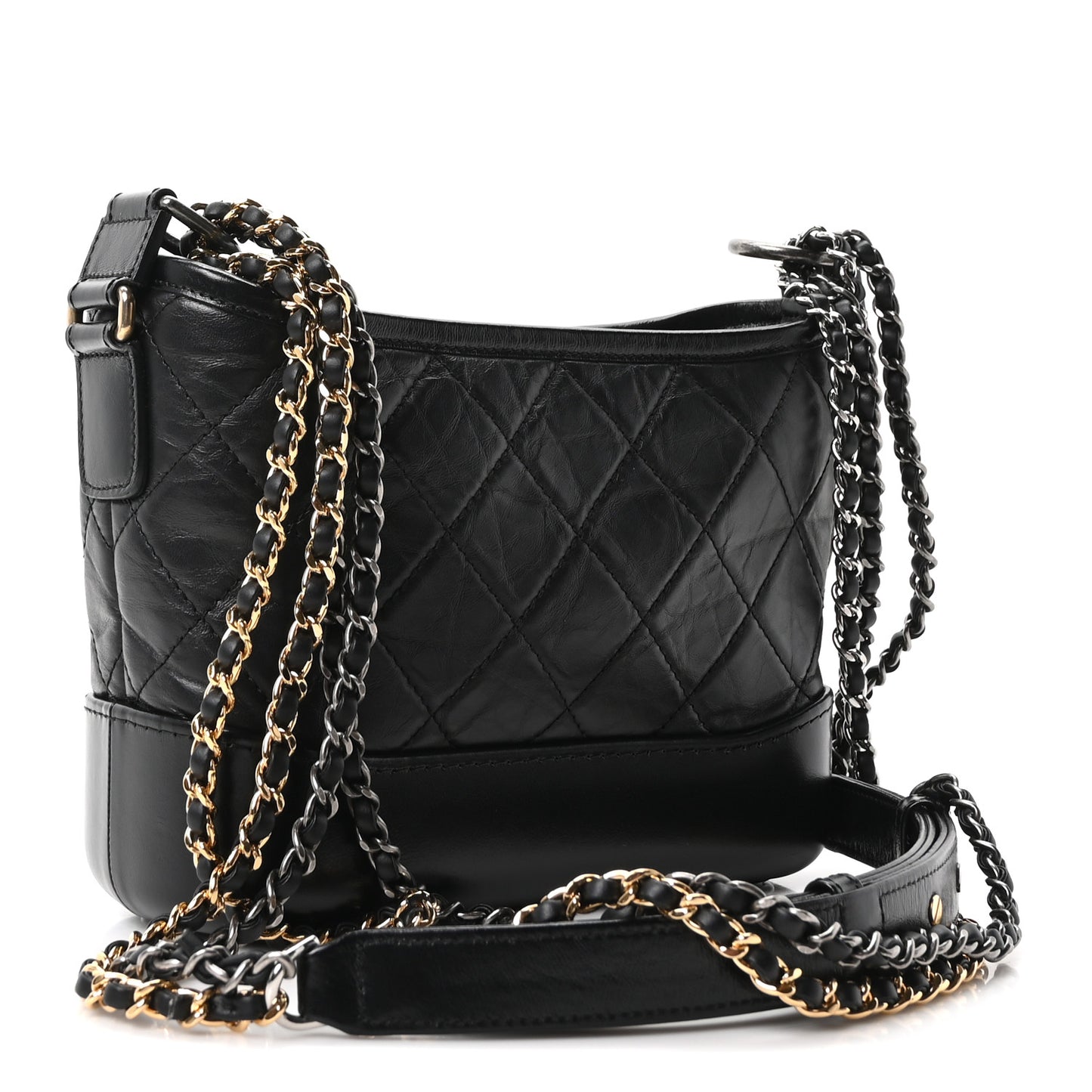 Aged Calfskin Quilted Small Gabrielle Hobo Black