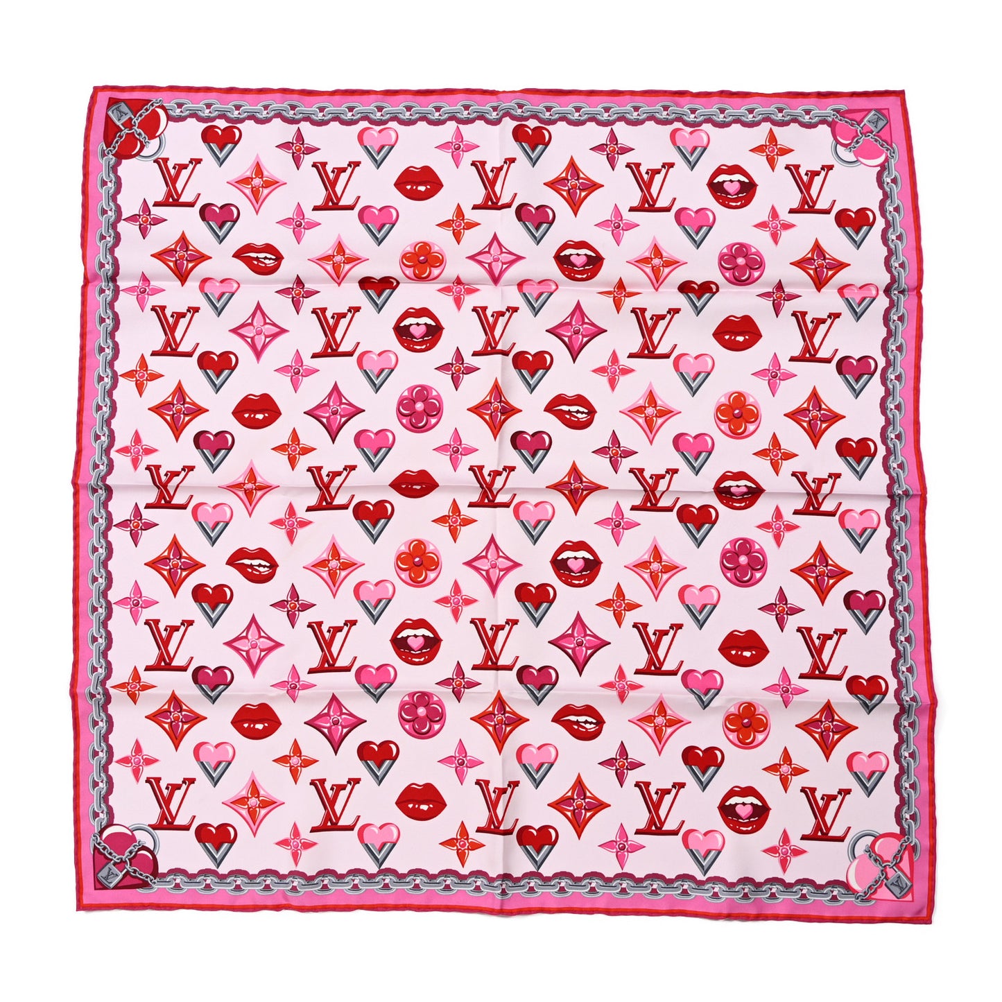 Silk Monogram Lucky Square Scarf Rose Pop