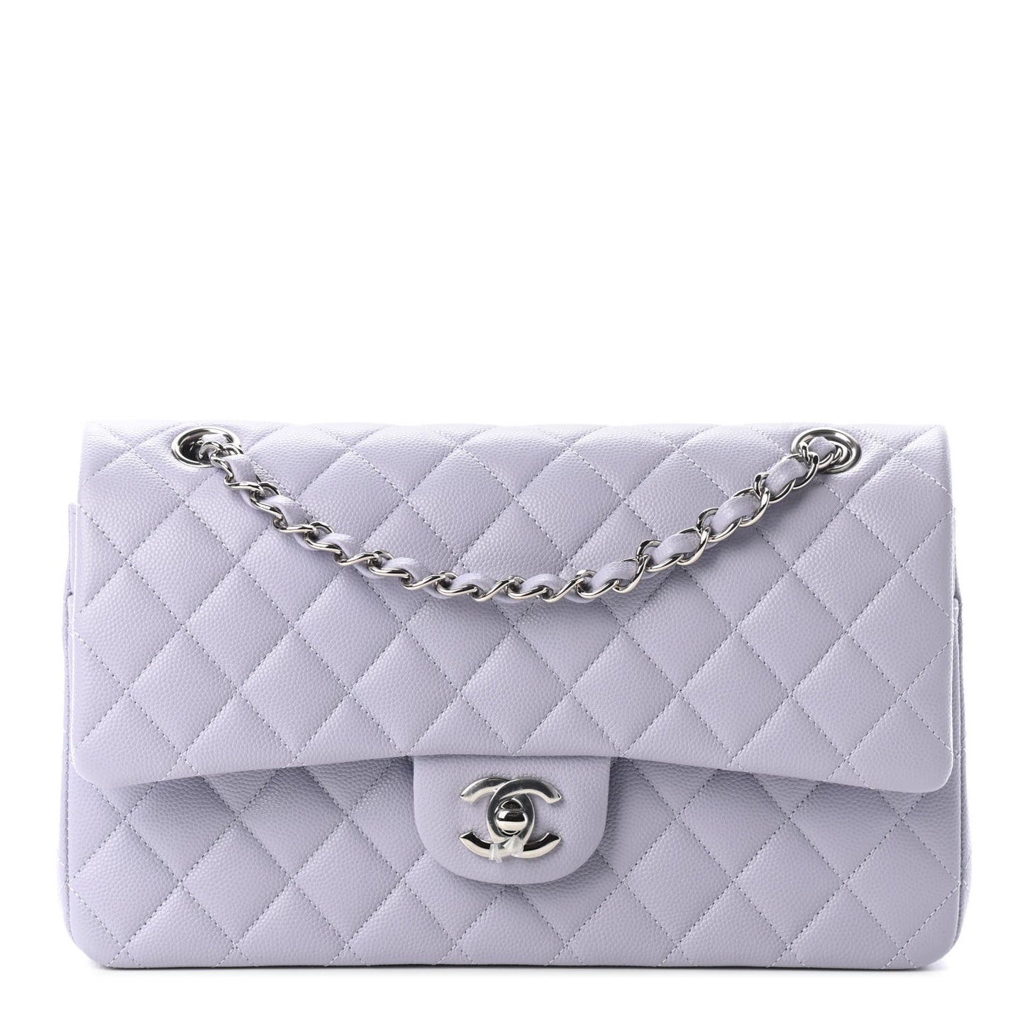 Caviar Quilted Medium Double Flap Light Purple