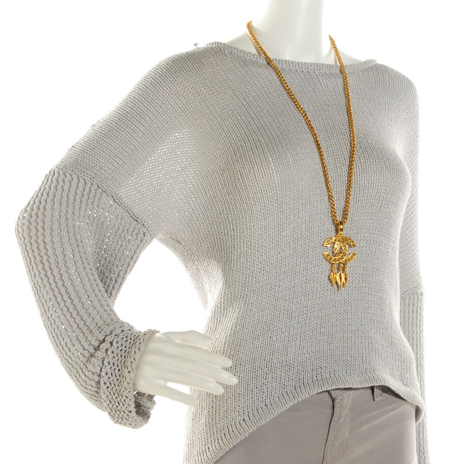 Chanel Fretwork CC Spindles Long Necklace Gold 2 of 4
