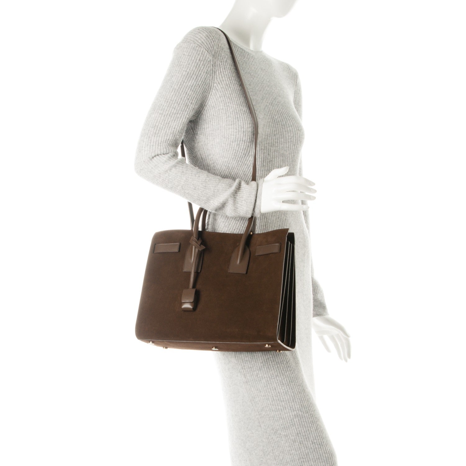 Saint Laurent Suede Calfskin Small Sac De Jour Military Brown 2 of 8