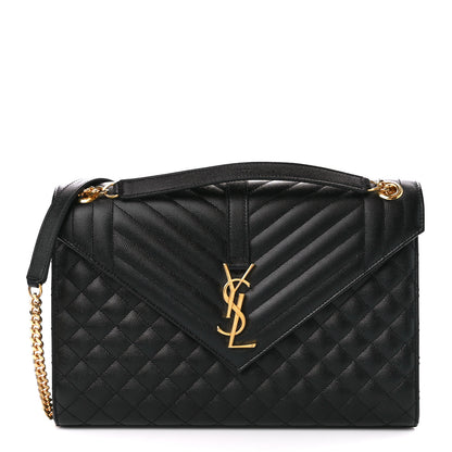 Saint Laurent Grain De Poudre Textured Mixed Matelasse Large Triquilt Monogram Satchel Black 1 of 11